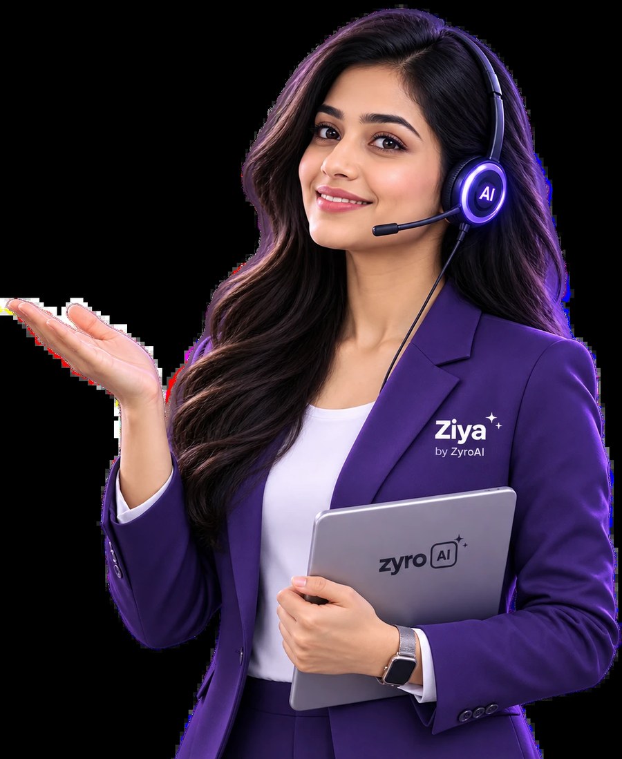 Ziya — ZyroAI's AI voice agent, wearing a headset